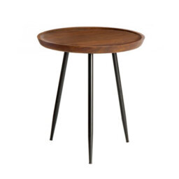 MH London Chervey Walnut Solid Wood Side Table Round Side Table Living Room Bedside Large Side Table With Black Metal Legs - thumbnail 4