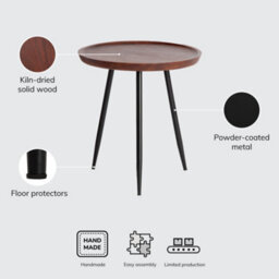 MH London Chervey Walnut Solid Wood Side Table Round Side Table Living Room Bedside Large Side Table With Black Metal Legs - thumbnail 9