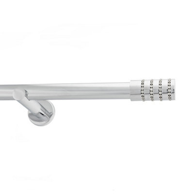 Toolty Chrome Metal Curtain Pole 25mm With Finials Rod Modern Brackets Roseti 350Cm