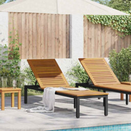 Walplus Sun Lounger Reclining Black 200 X 55 X 35Cm Solid Acacia Wood - thumbnail 1