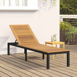 Walplus Sun Lounger Reclining Black 200 X 55 X 35Cm Solid Acacia Wood - thumbnail 4