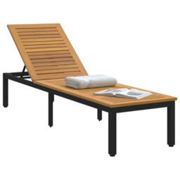 Walplus Sun Lounger Reclining Black 200 X 55 X 35Cm Solid Acacia Wood - thumbnail 3