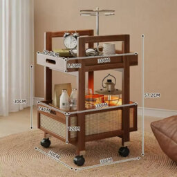 Multifunctional Wooden Rolling Side Table, Snacks Storage Cart - thumbnail 5