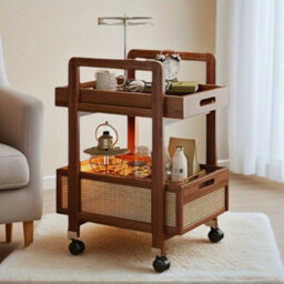 Multifunctional Wooden Rolling Side Table, Snacks Storage Cart - thumbnail 3