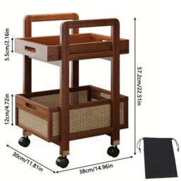 Multifunctional Wooden Rolling Side Table, Snacks Storage Cart - thumbnail 2