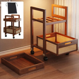 Multifunctional Wooden Rolling Side Table, Snacks Storage Cart - thumbnail 1