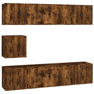 Berkfield Classic 7 Piece Tv Cabinet Set Smoked Oak Engineered Wood - image 1