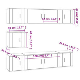Berkfield Classic 7 Piece Tv Cabinet Set Smoked Oak Engineered Wood - thumbnail 7