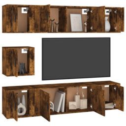 Berkfield Classic 7 Piece Tv Cabinet Set Smoked Oak Engineered Wood - thumbnail 3