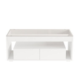 Abrihome White High Gloss Coffee Table With Led Lights & 2 Drawers - Open Storage, Glass Top Center Table 100X50X40Cm For Living Room - thumbnail 8