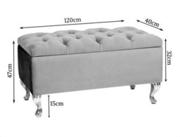 Londona 120Cm Chesterfield Ottoman Storage Bench - Plush Velvet Shoe Bench - Silver Upholstery Footstool With Storage - thumbnail 3