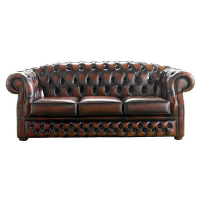 Chesterfield 3 Seater Antique Light Rust Leather Sofa Bespoke In Buckingham Style - image 1