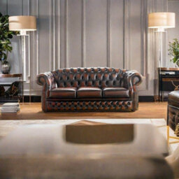 Chesterfield 3 Seater Antique Light Rust Leather Sofa Bespoke In Buckingham Style - thumbnail 3