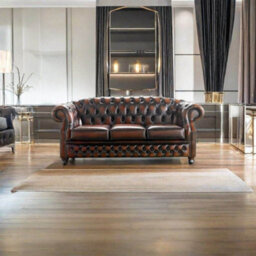 Chesterfield 3 Seater Antique Light Rust Leather Sofa Bespoke In Buckingham Style - thumbnail 2
