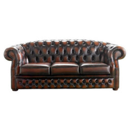 Chesterfield 3 Seater Antique Light Rust Leather Sofa Bespoke In Buckingham Style - thumbnail 1