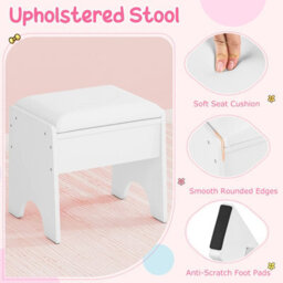 Gainoom Kids White Vanity Desk With Mirror And Lights Princess Pretend Play Dressing Table Set Children Makeup Table Set - thumbnail 8