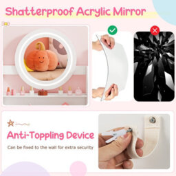Gainoom Kids White Vanity Desk With Mirror And Lights Princess Pretend Play Dressing Table Set Children Makeup Table Set - thumbnail 9