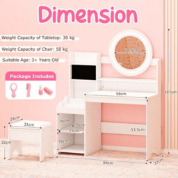 Gainoom Kids White Vanity Desk With Mirror And Lights Princess Pretend Play Dressing Table Set Children Makeup Table Set - thumbnail 2