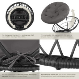 Tectake Garden Chair Gargano - Rotatable, Resilient Polyrattan, Comfortable Round Cushion,  - Black - 1 - thumbnail 5