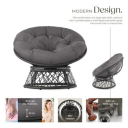 Tectake Garden Chair Gargano - Rotatable, Resilient Polyrattan, Comfortable Round Cushion,  - Black - 1 - thumbnail 3
