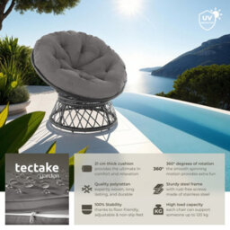 Tectake Garden Chair Gargano - Rotatable, Resilient Polyrattan, Comfortable Round Cushion,  - Black - 1 - thumbnail 2