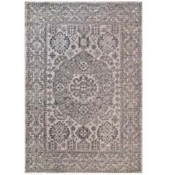 Loomed Grey Textured Woven Traditional Medallion Floral Border Easy Clean Indoor Outdoor Area Rug 200X290Cm - thumbnail 5