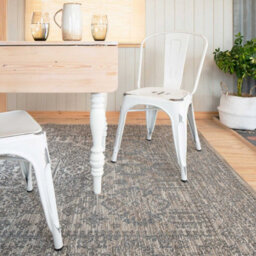 Loomed Grey Textured Woven Traditional Medallion Floral Border Easy Clean Indoor Outdoor Area Rug 200X290Cm - thumbnail 2