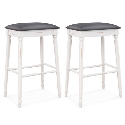 Gainoom Set Of 2 White Bar Stools 74Cm Dining Counter Height Chair Upholstered Pub Stool - image 1