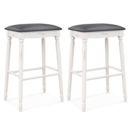 Gainoom Set Of 2 White Bar Stools 74Cm Dining Counter Height Chair Upholstered Pub Stool - thumbnail 1