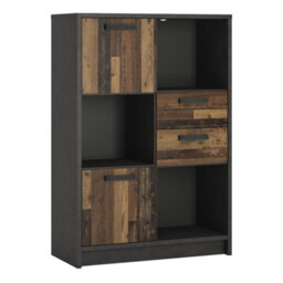Furniture To Go Brooklyn Low Bookcase With 2 Doors And 2 Drawers In Walnut And Dark Matera Grey - thumbnail 1