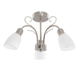 Valuelights Newlyn 3 Way Silver Chrome Ceiling Light Fitting With White Frosted Glass Shades - Led Golfball Bulbs 3000K Warm White