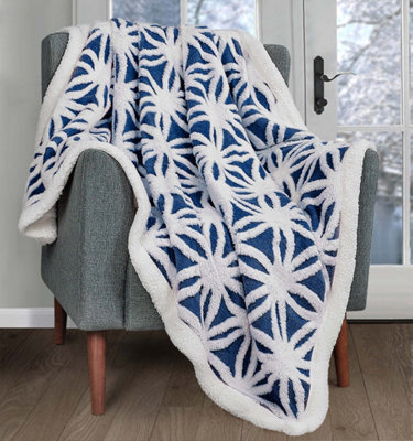 Velosso Thermal Soft Jacquard Sherpa Backed Throw Blanket For Sofa, Bed, Couch - 150Cm X 200Cm  - Navy