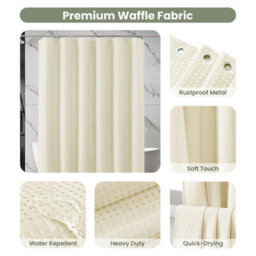 INHOUSOLU HOME DÉCOR Inhousolu Home Decor Luxurious Shower Curtain Heavy Duty Waffle Weave 230 Gsm Water Repellent Machine Washable - thumbnail 3
