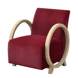 Wyld Haus Aracaju Plum Red Velvet Armchair With Oak Ring Arms - thumbnail 2