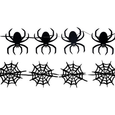 Gisela Graham Halloween Set Of 2 Spider Web Garlands - 150 Cm Black Indoor Halloween Decor, Pair For Mantels Doorways Windows