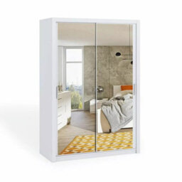 Bono Sz150 Wardrobe With Sliding Doors Mirrors Hanging Rail Shelves Modern Bedroom Storage White - thumbnail 2