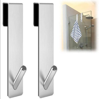 2 Pack Towel Hook, No-Drill Shower Hook, Stainless Steel Silver - image 1