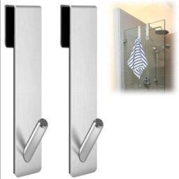 2 Pack Towel Hook, No-Drill Shower Hook, Stainless Steel Silver - thumbnail 1