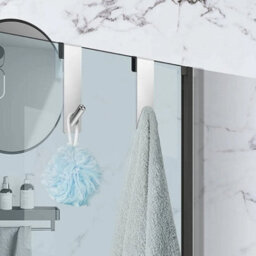 2 Pack Towel Hook, No-Drill Shower Hook, Stainless Steel Silver - thumbnail 6