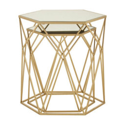 Orsina Set Of 2 Hexagonal Mirrored Top Side Tables,nesting Tables With Champagne Finish,decorative Accent Tables - thumbnail 3
