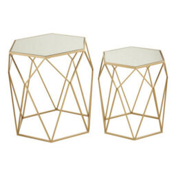 Orsina Set Of 2 Hexagonal Mirrored Top Side Tables,nesting Tables With Champagne Finish,decorative Accent Tables - thumbnail 2