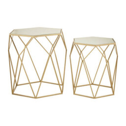 Orsina Set Of 2 Hexagonal Mirrored Top Side Tables,nesting Tables With Champagne Finish,decorative Accent Tables - thumbnail 1