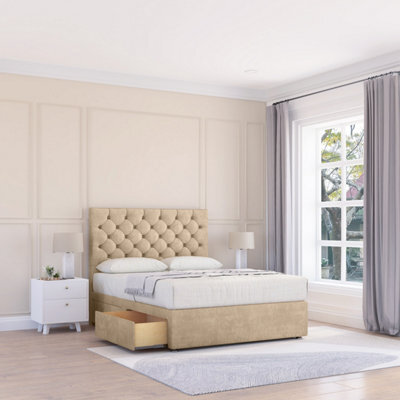 "Sloomy 2Ft6 Mayfair Divan Bed Base Almond Coinston ,2 Drawers & 54"" Floor Standing Headboard - Small Single" - image 1