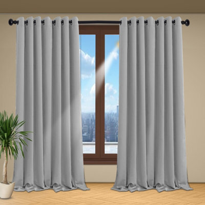 Oxford Homeware Plain Light Grey 230Gsm Blackout Curtain Thermal Insulated Eyelet For Living Room Curtain Pair (W)228Cm X (L)228Cm - image 1