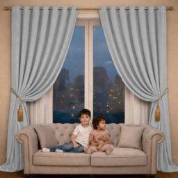 Oxford Homeware Plain Light Grey 230Gsm Blackout Curtain Thermal Insulated Eyelet For Living Room Curtain Pair (W)228Cm X (L)228Cm - thumbnail 2