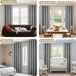 Oxford Homeware Plain Light Grey 230Gsm Blackout Curtain Thermal Insulated Eyelet For Living Room Curtain Pair (W)228Cm X (L)228Cm - thumbnail 6