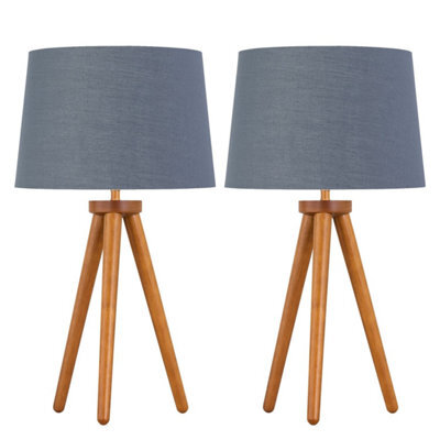 First Choice Lighting Set Of 2 Dark Oak Table Lamp Or Bedside Lights With Grey Gold Shades - image 1