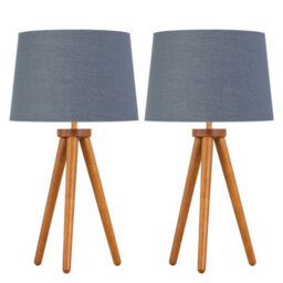 First Choice Lighting Set Of 2 Dark Oak Table Lamp Or Bedside Lights With Grey Gold Shades