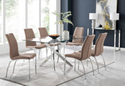 Furniturebox Uk Leonardo Glass And Chrome Metal Dining Table And 6 Cappuccino Beige Isco Faux Leather Chairs - thumbnail 1