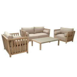Dibor 4-Piece Wooden Outdoor Garden Sofa Set Natural Wood Patio Furniture With Cushions And Coffee Table - thumbnail 2